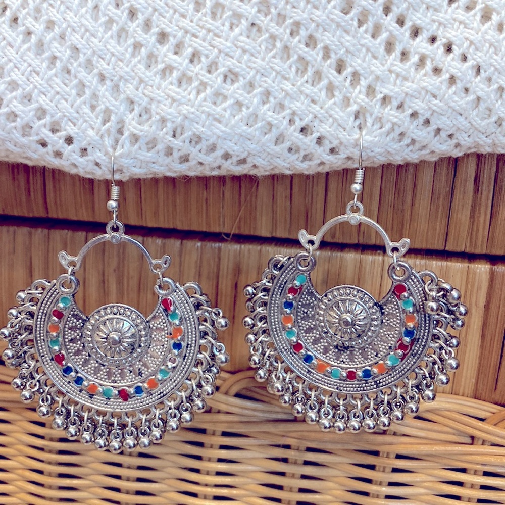 SOLD YEY !! Handmade Afghan Ethnic Bali Earrings, Tribal Kuchi Afghan Hoop - Picture 1 of 7
